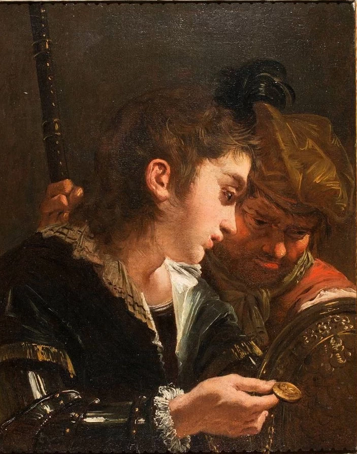 Armigero e ragazzo con medaglia - Palazzo Pellegrini a S. Cecilia, Verona